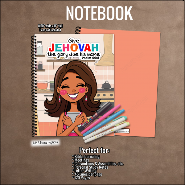 2025 Year Text Notebook: Cute Dark Skintone Character Holding NWT Bible – Psalm 96:8 Give Jehovah the Glory Due His Name  - ntbk-afmg002