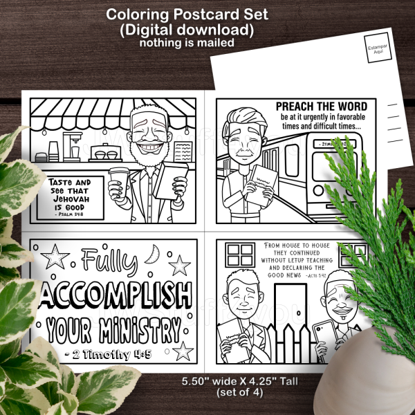 Encouraging Coloring Postcards Set for Jehovah's Witnesses - Ministry Theme - Digital Download - No. 10