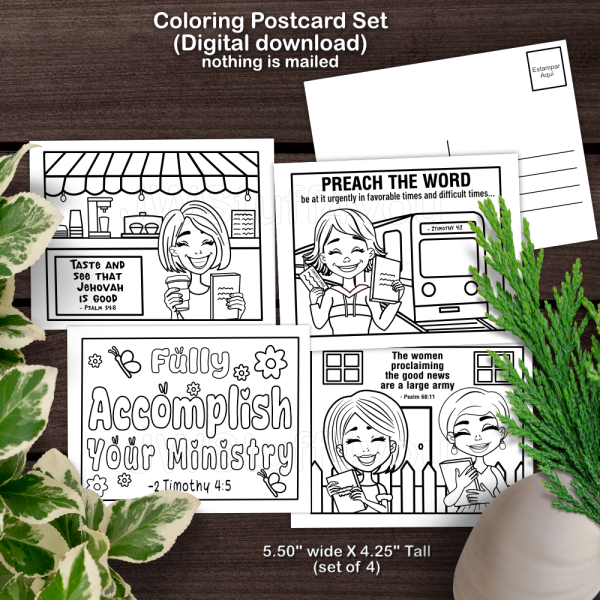 Encouragement Coloring Postcards for Jehovah’s Witness Sisters - Ministry Theme - Digital Download - No. 11