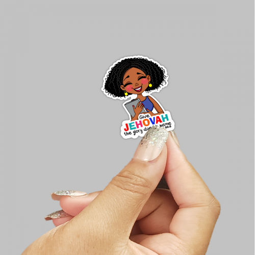 2025 Year Text Sticker - Dark-Skinned Woman with Natural Hair & NWT Bible - Psalm 96:8