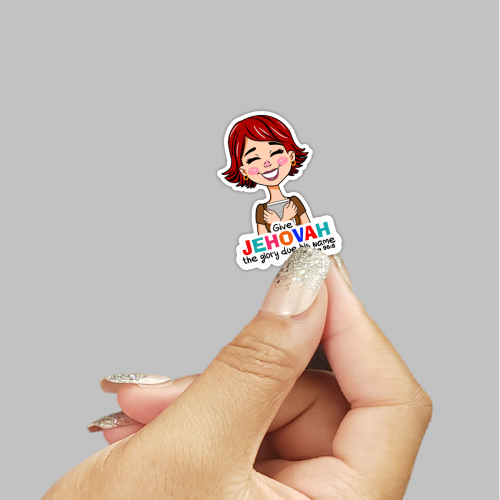 2025 Year Text Sticker - Red-Headed Sister with NWT Bible - Psalm 96:8