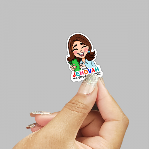 2025 Year Text Sticker - Brown-Haired Sister with Cell Phone - Psalm 96:8